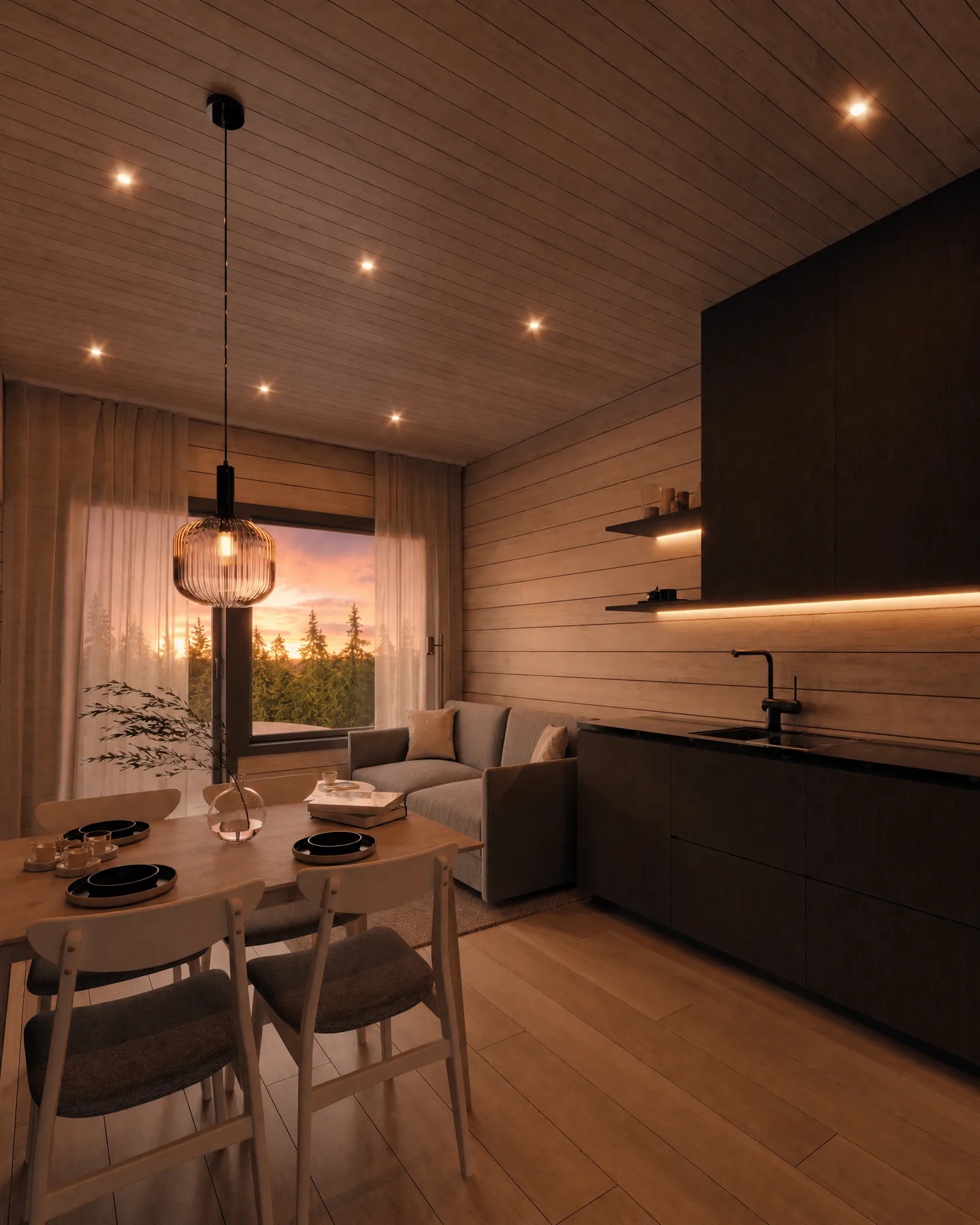 Otso — woonkamer in avondlicht (artist's impression)